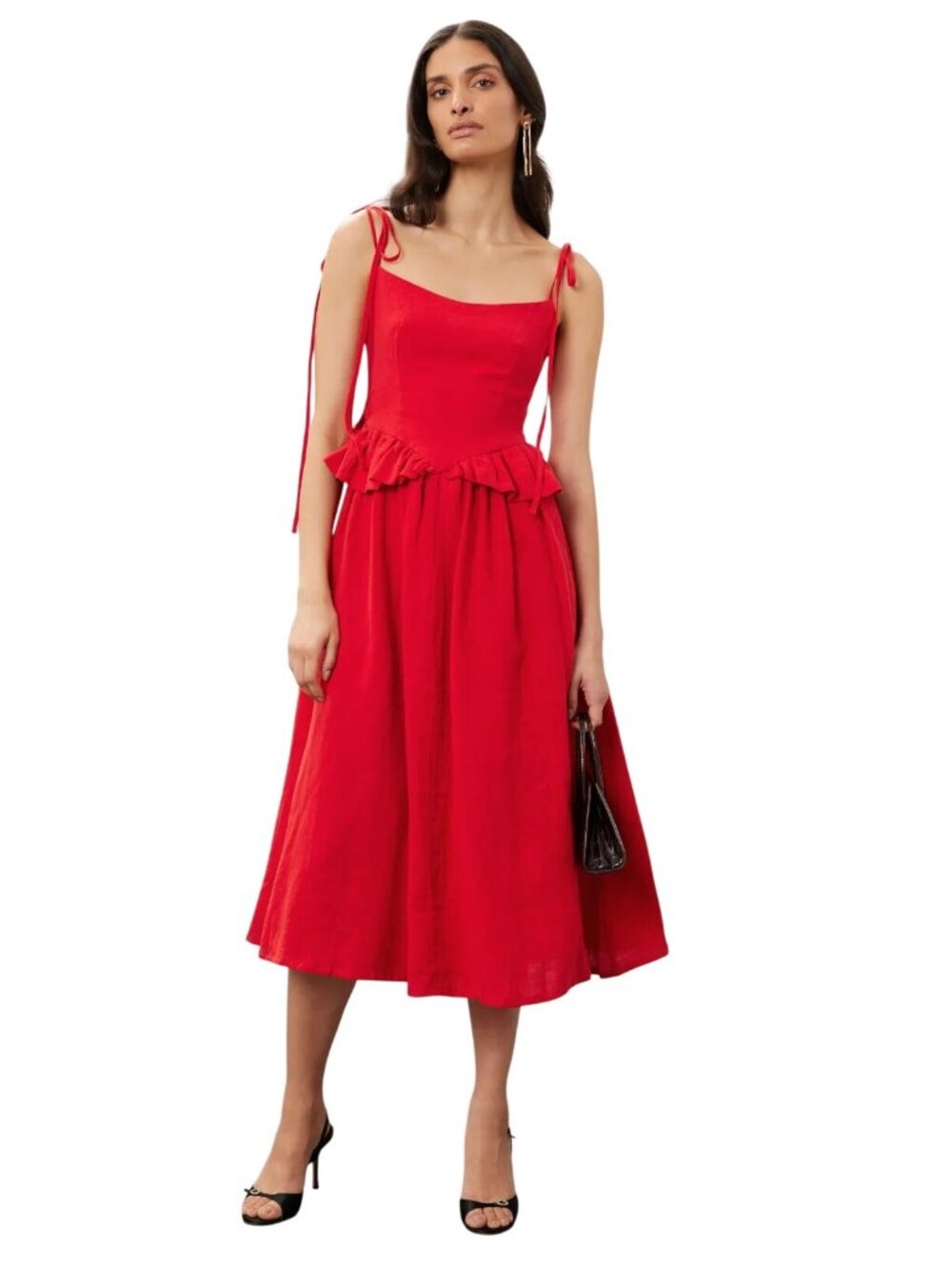 Eliza Faulkner Tessa Dress in Red XSmall Womens Linen Midi